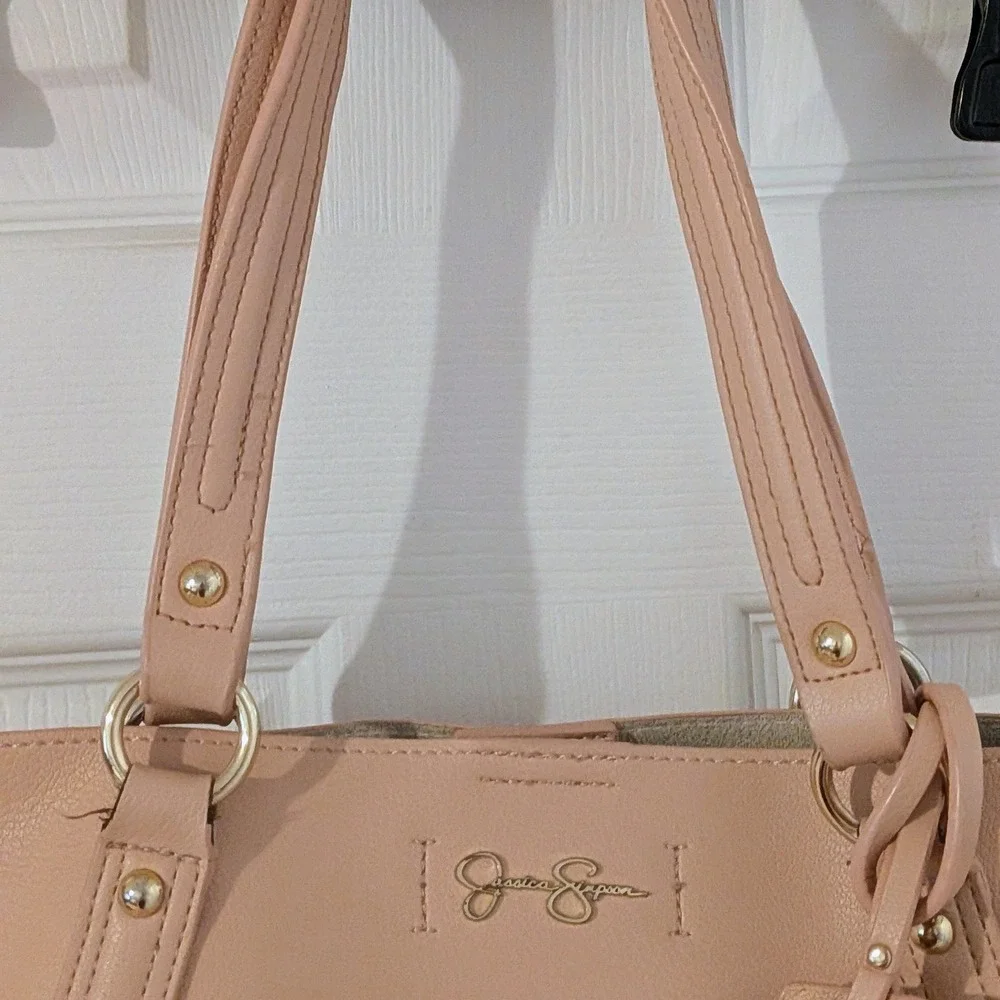 Jessica Simpson Blush Pink Chain Whipstitch Tote Bag Large Faux‎ Leather